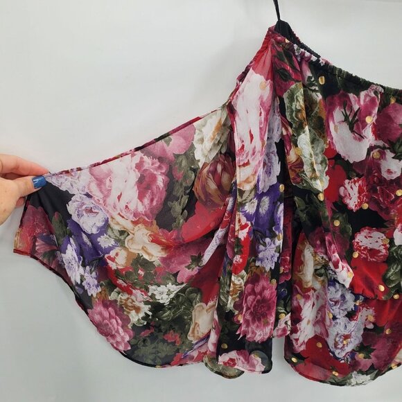 Express Womens Floral Bohemian Slit Sleeve Cold Shoulder Blouse M Elastic Waist - Picture 5 of 12